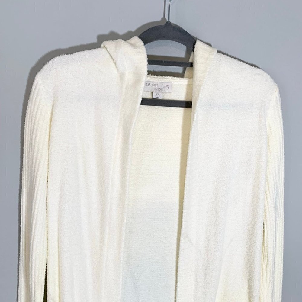 Barefoot Dreams CozyChic Lite Cardigan Women‎ XS Cream Hooded Open Front Pockets - Picture 5 of 11